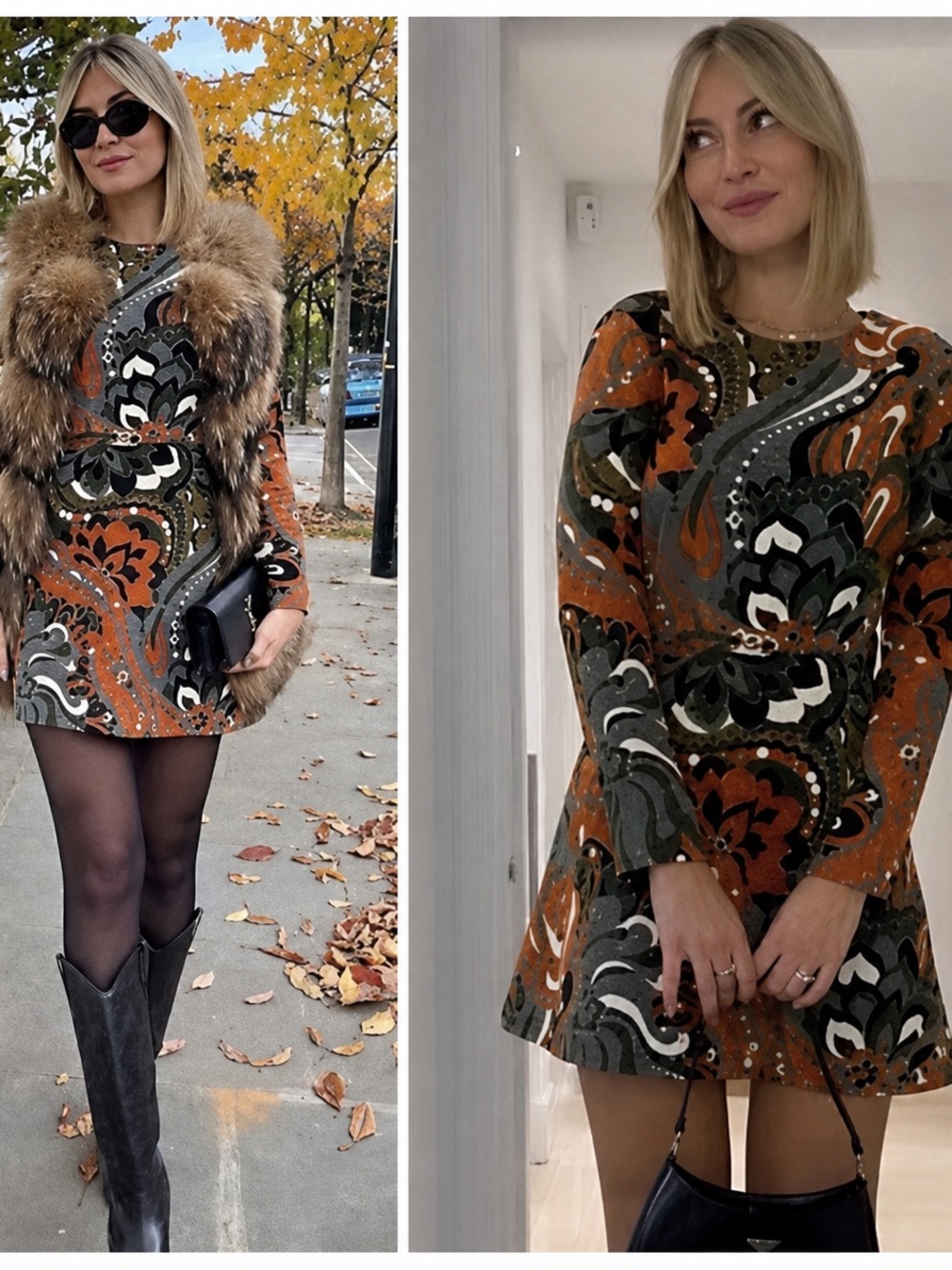 🍊 ZARA Bloggers Fav Retro Long Sleeved Mini Dress with Gold Belt Detail. Size XS - Picture 5 of 15